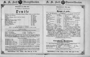 Theaterzettel (Oper und Burgtheater in Wien) 18910527 Seite: 1