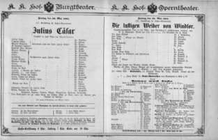 Theaterzettel (Oper und Burgtheater in Wien) 18910529 Seite: 1