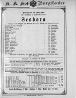 Theaterzettel (Oper und Burgtheater in Wien) 18910619 Seite: 1