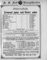 Theaterzettel (Oper und Burgtheater in Wien) 18910620 Seite: 1
