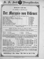 Theaterzettel (Oper und Burgtheater in Wien) 18910703 Seite: 1