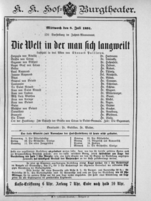 Theaterzettel (Oper und Burgtheater in Wien) 18910708 Seite: 1