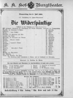Theaterzettel (Oper und Burgtheater in Wien) 18910709 Seite: 1