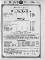 Theaterzettel (Oper und Burgtheater in Wien) 18910715 Seite: 1