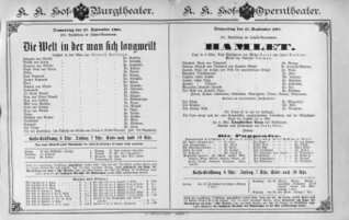 Theaterzettel (Oper und Burgtheater in Wien) 18910917 Seite: 1