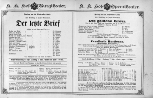 Theaterzettel (Oper und Burgtheater in Wien) 18910925 Seite: 1