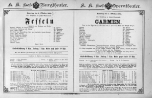 Theaterzettel (Oper und Burgtheater in Wien) 18911003 Seite: 1