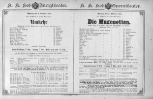 Theaterzettel (Oper und Burgtheater in Wien) 18911005 Seite: 1