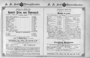 Theaterzettel (Oper und Burgtheater in Wien) 18911006 Seite: 1