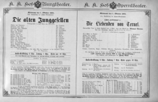 Theaterzettel (Oper und Burgtheater in Wien) 18911007 Seite: 1