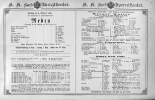 Theaterzettel (Oper und Burgtheater in Wien) 18911009 Seite: 1