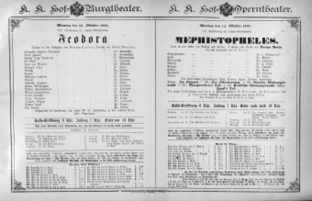 Theaterzettel (Oper und Burgtheater in Wien) 18911012 Seite: 1