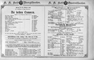 Theaterzettel (Oper und Burgtheater in Wien) 18911023 Seite: 1