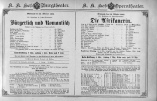 Theaterzettel (Oper und Burgtheater in Wien) 18911028 Seite: 1