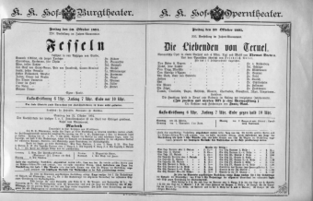 Theaterzettel (Oper und Burgtheater in Wien) 18911030 Seite: 1