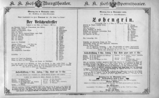 Theaterzettel (Oper und Burgtheater in Wien) 18911109 Seite: 1