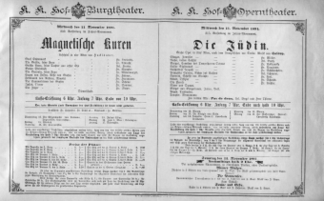 Theaterzettel (Oper und Burgtheater in Wien) 18911111 Seite: 1
