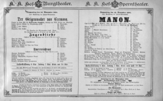 Theaterzettel (Oper und Burgtheater in Wien) 18911112 Seite: 1