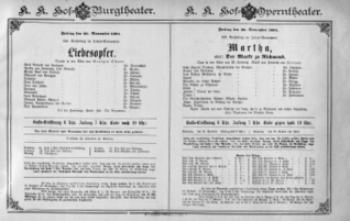 Theaterzettel (Oper und Burgtheater in Wien) 18911120 Seite: 1