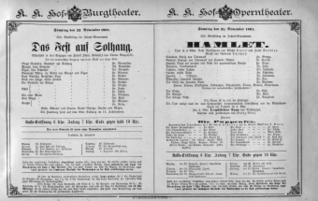 Theaterzettel (Oper und Burgtheater in Wien) 18911122 Seite: 1
