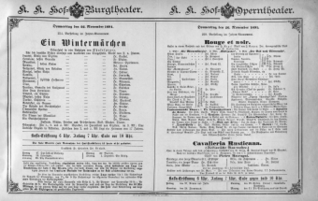 Theaterzettel (Oper und Burgtheater in Wien) 18911126 Seite: 1
