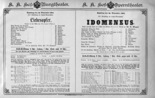 Theaterzettel (Oper und Burgtheater in Wien) 18911128 Seite: 1