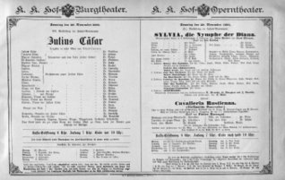 Theaterzettel (Oper und Burgtheater in Wien) 18911129 Seite: 1