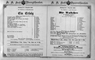 Theaterzettel (Oper und Burgtheater in Wien) 18911201 Seite: 1
