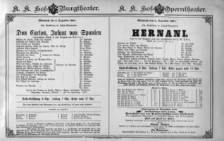 Theaterzettel (Oper und Burgtheater in Wien) 18911202 Seite: 1