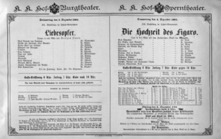 Theaterzettel (Oper und Burgtheater in Wien) 18911203 Seite: 1