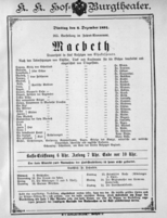 Theaterzettel (Oper und Burgtheater in Wien) 18911208 Seite: 1