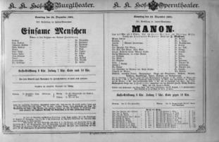 Theaterzettel (Oper und Burgtheater in Wien) 18911212 Seite: 1