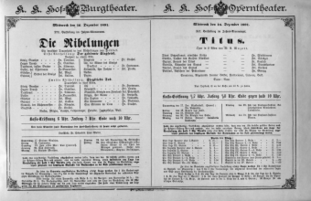 Theaterzettel (Oper und Burgtheater in Wien) 18911216 Seite: 1