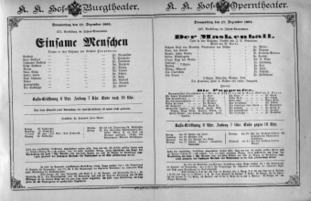 Theaterzettel (Oper und Burgtheater in Wien) 18911217 Seite: 1