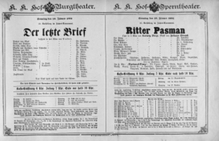 Theaterzettel (Oper und Burgtheater in Wien) 18920110 Seite: 1