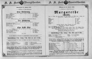 Theaterzettel (Oper und Burgtheater in Wien) 18920111 Seite: 1
