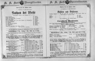Theaterzettel (Oper und Burgtheater in Wien) 18920119 Seite: 1