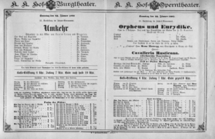 Theaterzettel (Oper und Burgtheater in Wien) 18920124 Seite: 1