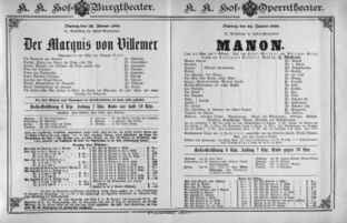 Theaterzettel (Oper und Burgtheater in Wien) 18920126 Seite: 1