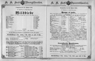 Theaterzettel (Oper und Burgtheater in Wien) 18920128 Seite: 1