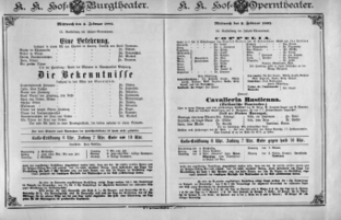 Theaterzettel (Oper und Burgtheater in Wien) 18920203 Seite: 1