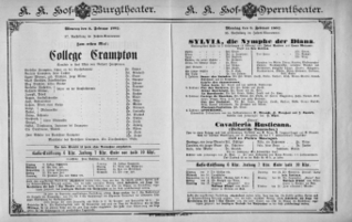 Theaterzettel (Oper und Burgtheater in Wien) 18920208 Seite: 1