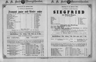 Theaterzettel (Oper und Burgtheater in Wien) 18920213 Seite: 1