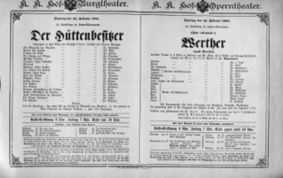 Theaterzettel (Oper und Burgtheater in Wien) 18920216 Seite: 1