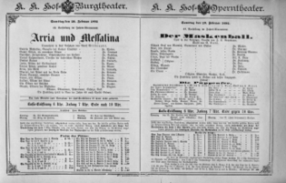 Theaterzettel (Oper und Burgtheater in Wien) 18920220 Seite: 1
