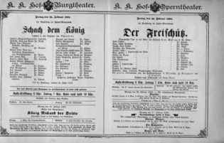 Theaterzettel (Oper und Burgtheater in Wien) 18920226 Seite: 1