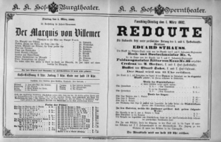 Theaterzettel (Oper und Burgtheater in Wien) 18920301 Seite: 1