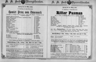 Theaterzettel (Oper und Burgtheater in Wien) 18920318 Seite: 1