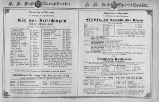 Theaterzettel (Oper und Burgtheater in Wien) 18920322 Seite: 1