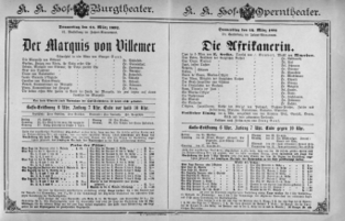 Theaterzettel (Oper und Burgtheater in Wien) 18920324 Seite: 1
